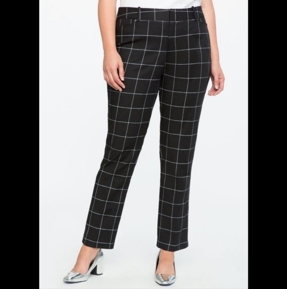 22 Eloquii Black Windowpane Crop Stretchy Skinny Pants